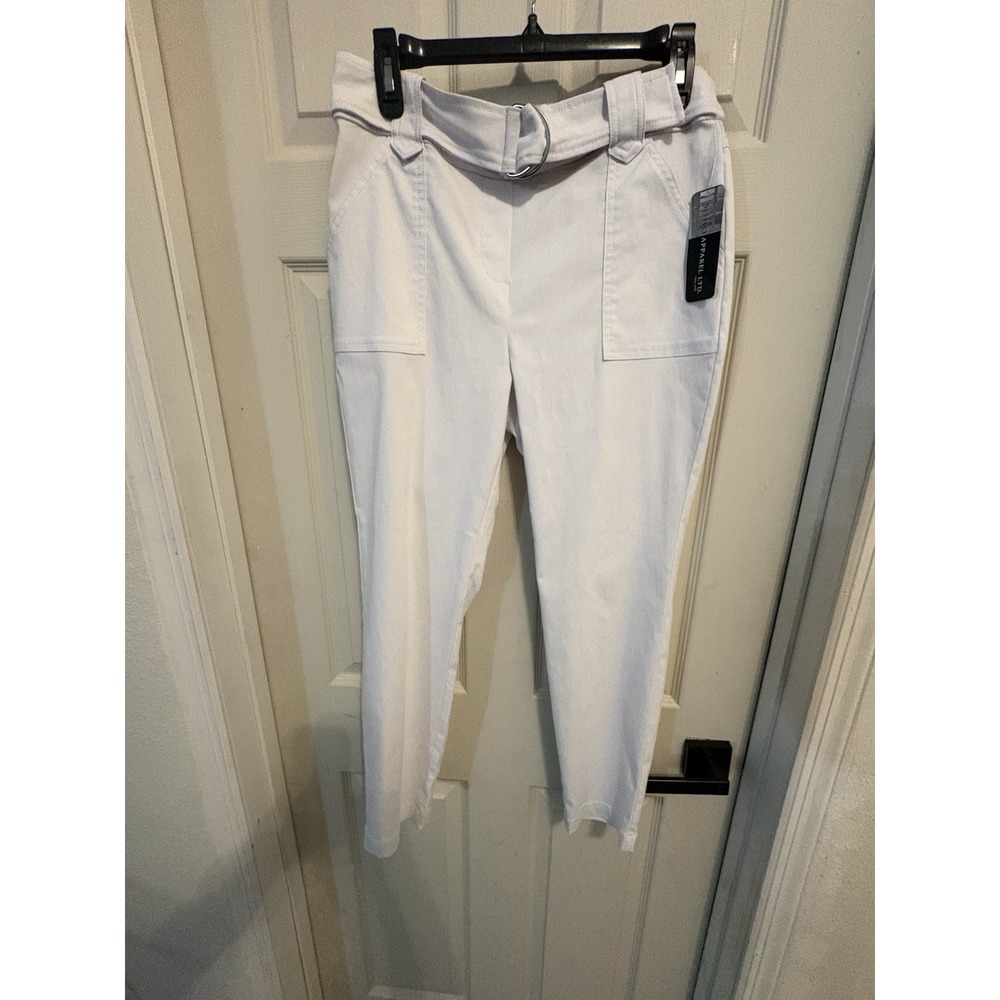 SOHO Apparel Ltd. Women's White Stretch Belted Rayon Blend Pants